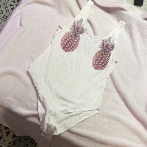 PINK Victoria's Secret White Pineapple Print Bodysuit
